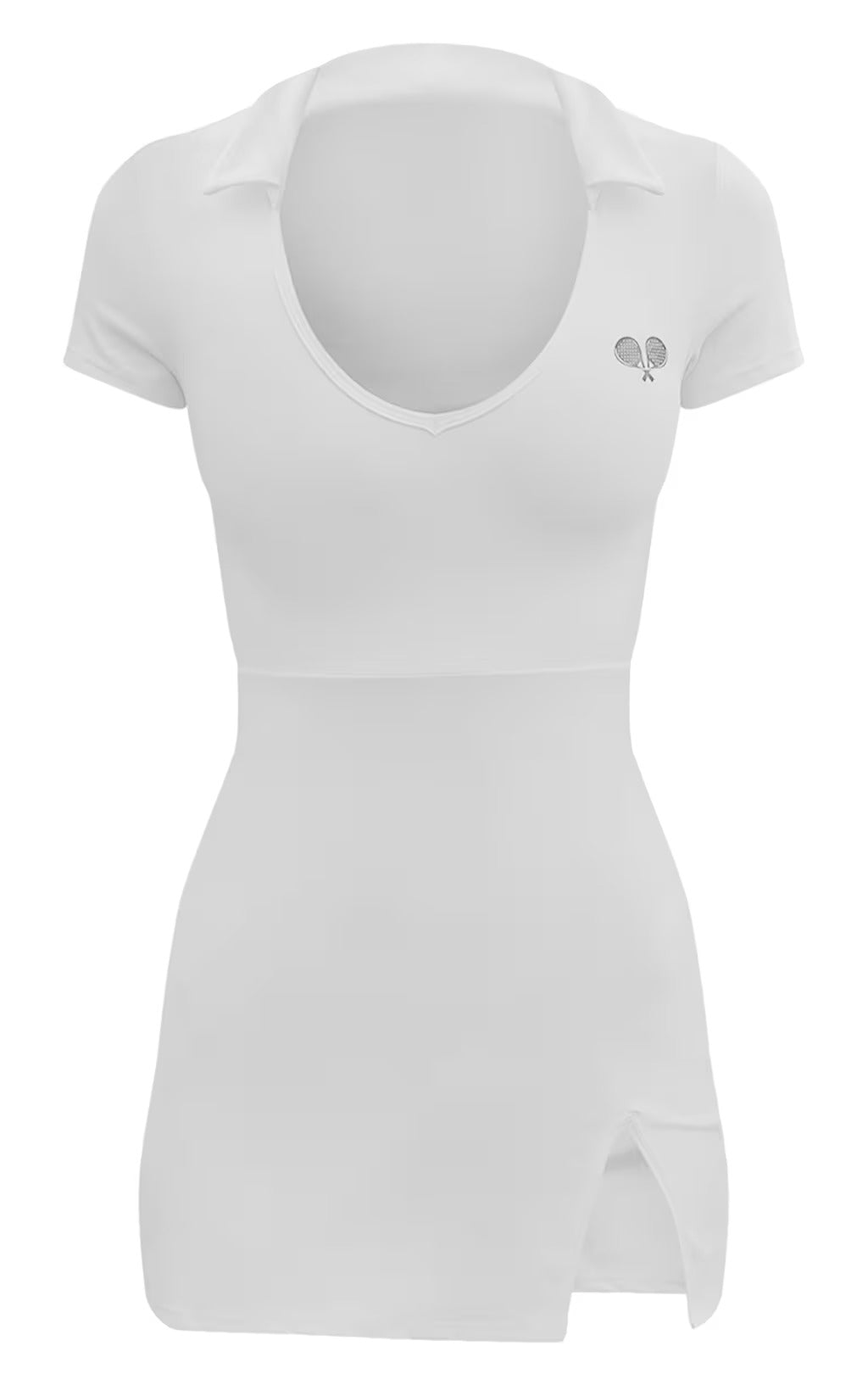 PLT SPORT Cream Embroidered Collar Sculpt Tennis Dress