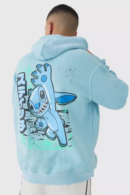 Oversized Disney Lilo and Stitch Wash License Hoodie